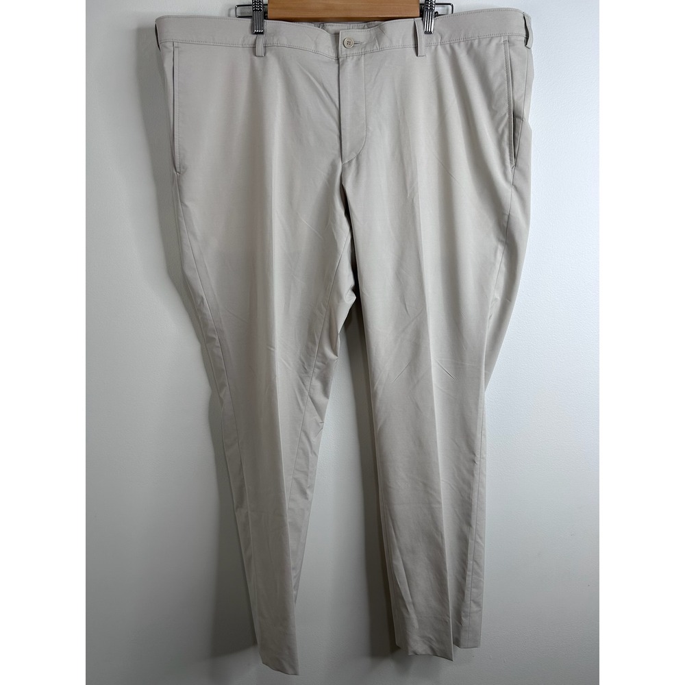 Elevee Bespoke‎ Mens Beige Flat Front Trousers Sz 44x30 Lightweight Chino Golf